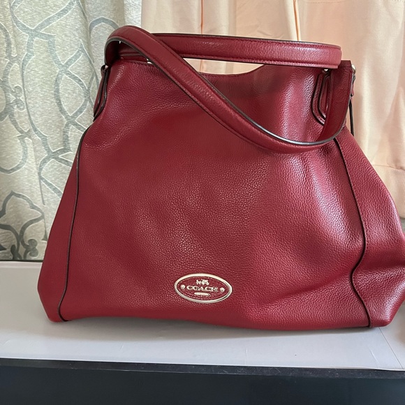Coach Handbags - Coach Edie Red Pebbled Shoulder Bag
